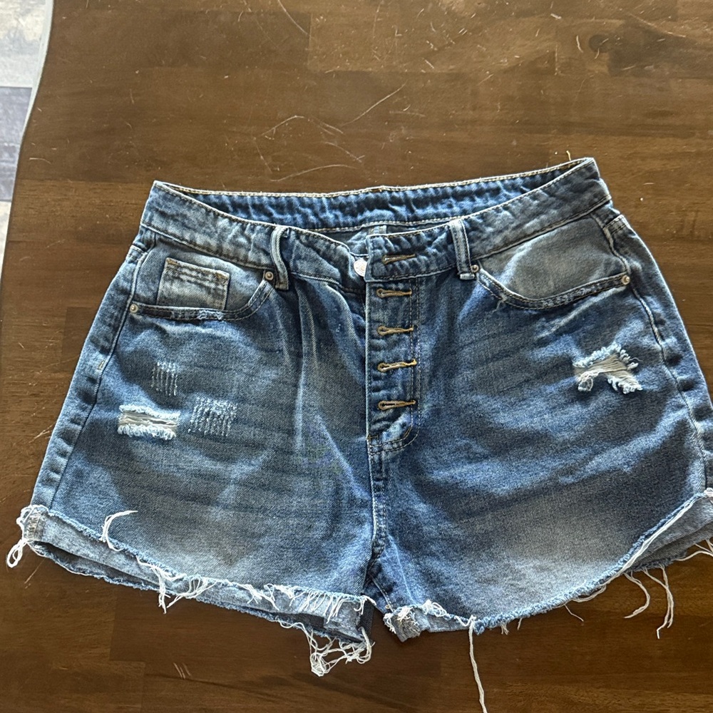 SHEIN Blue Distressed Jean Shorts